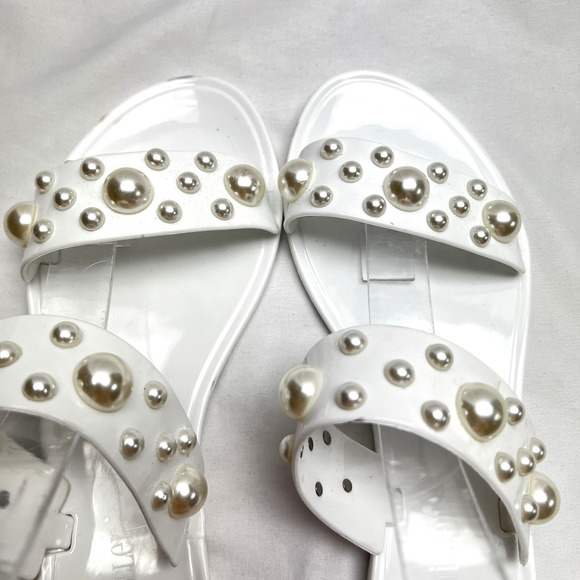 Olivia Miller Women's OMRA White Jelly Double Strap Sandal Slide Size 6 Pearls - Picture 4 of 8